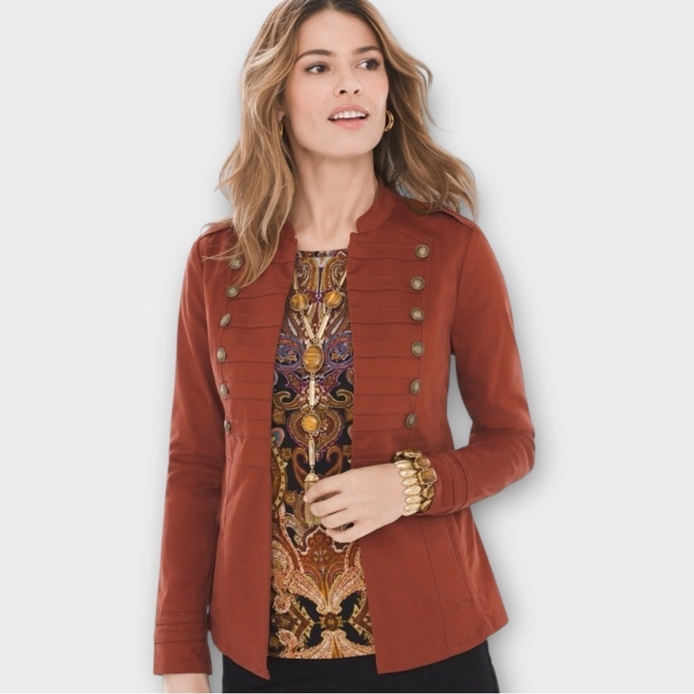 Chico’s Brown Military Field Jacket with Stand-Up Collar size 4/6